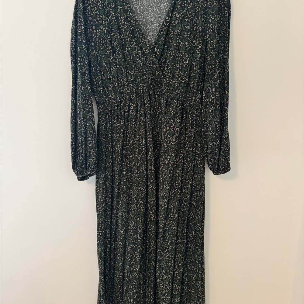 Mango Long Sleeve Floral Dress - Black and Green